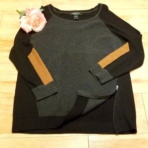 Color Block Sweater with Faux Suede Detail